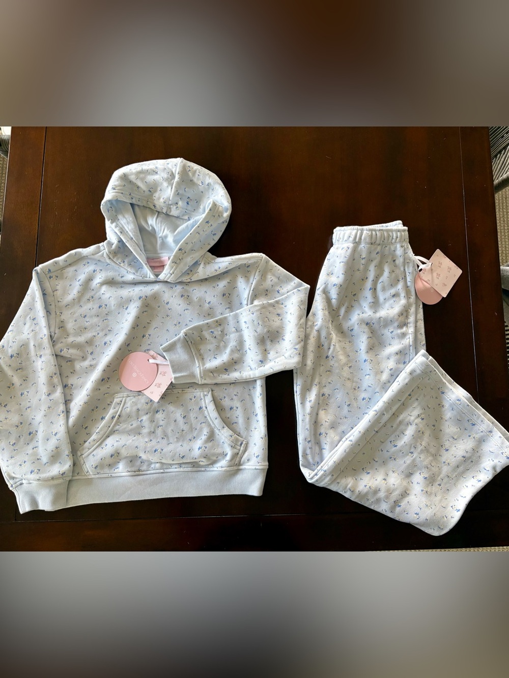 LoveShackFancy Light Blue Floral Hoodie & Jogger Set